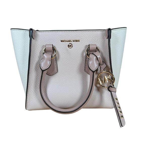 MICHAEL Michael Kors Kris Small Pebbled Leather Satchel Pink & Ivory in EUC! - Picture 2 of 13